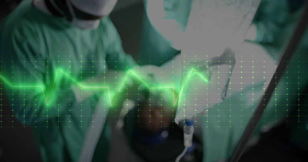 Surgical Team in Operating Room with Data Visualization Overlay