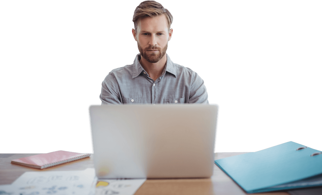 Transparent Background: Business Professional Working on Laptop