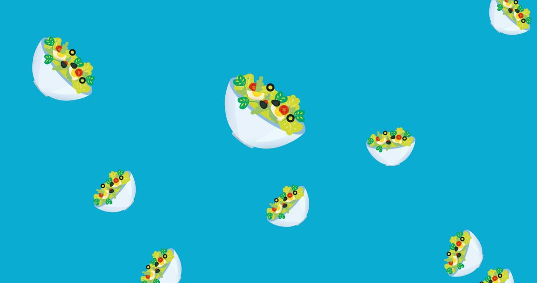 Seamless Pattern with Fresh Salad Bowls on Blue Background - Free Images, Stock Photos and Pictures on Pikwizard.com