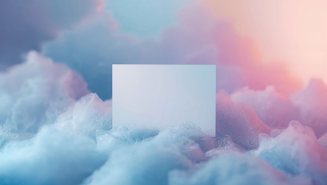 Blank White Panel Floating in Dreamy Pastel Cloudscape