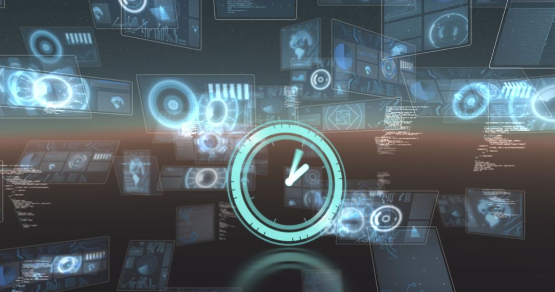 Neon Clock with Digital Interface and Data Graphics