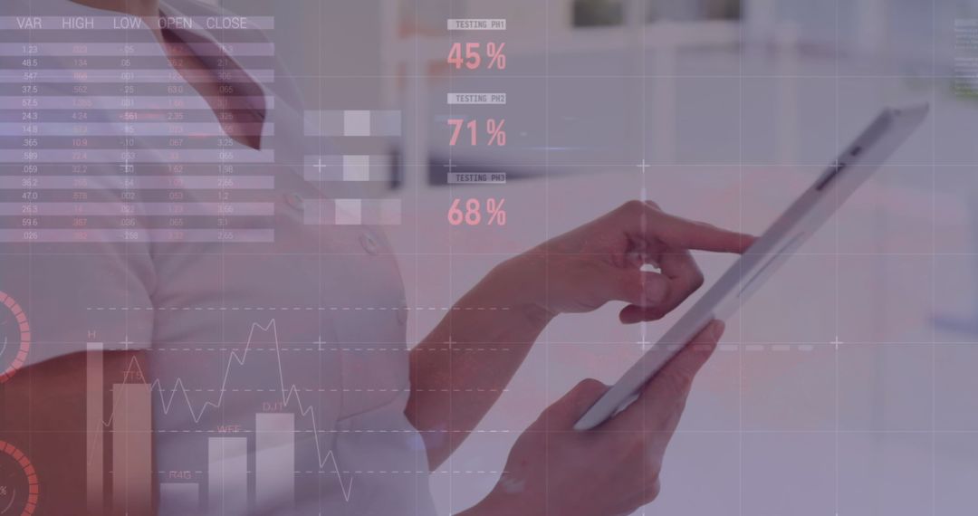 Businesswoman Analyzing Financial Data on Tablet for Decision Making