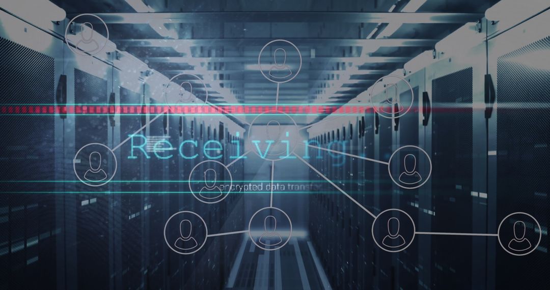 Futuristic Server Room with Network Connection Icons