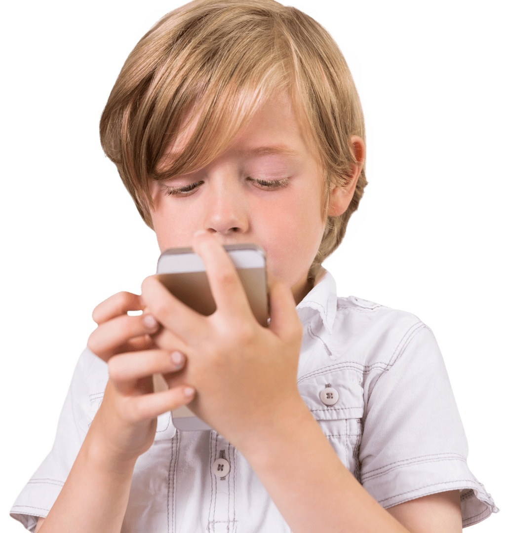 Caucasian Boy Playing With Smartphone Transparent Background