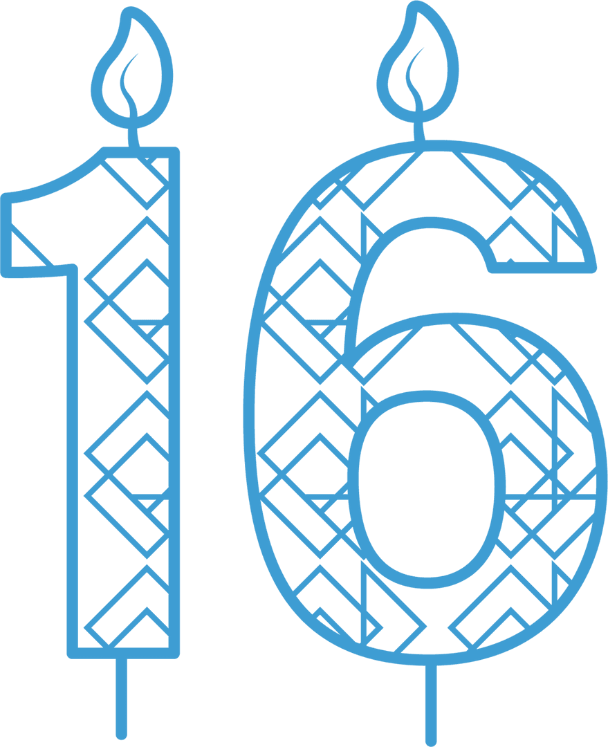 Blue Number 16 Birthday Candle Illustration Transparent Background