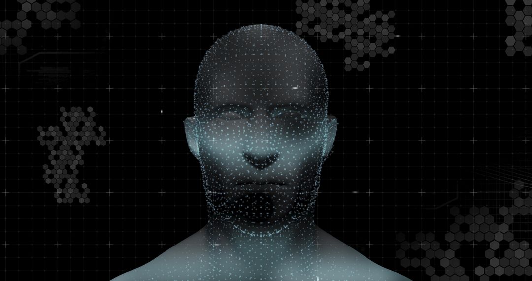 3D Wireframe Avatar with Digital Data Connections Background
