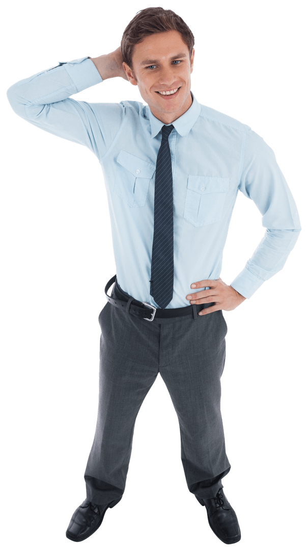 Transparent Cheerful Businessman Pondering in Formal Attire