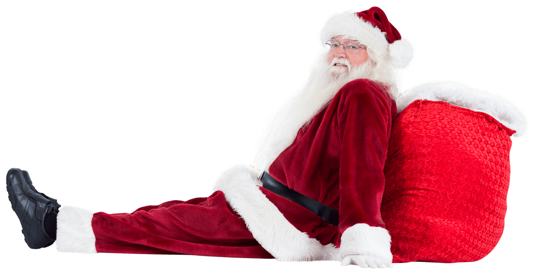 Transparent Santa Relaxing with Bag of Gifts