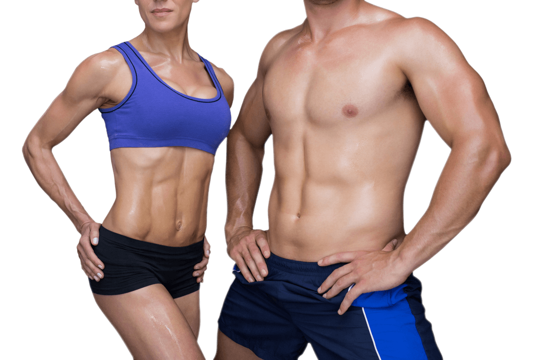 Fit Athletic Couple Showing Toned Muscles on Transparent Background