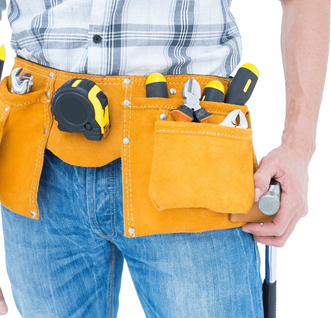 Technician Wearing Tool Belt With Hand Tools on Transparent Background