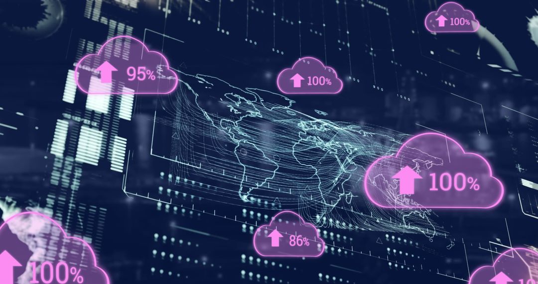 Futuristic Digital Interface with Cloud Data Icons
