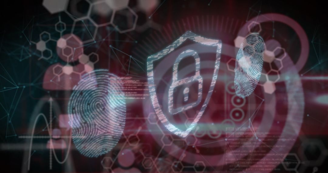 Digital Security Shield with Fingerprint and Network Patterns