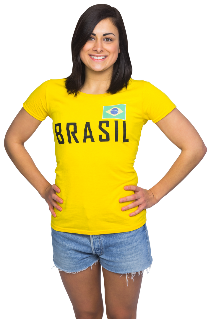 Smiling Woman in Brazil T-Shirt on Transparent Background - Download Free Stock Images Pikwizard.com