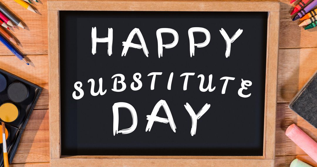 Happy Substitute Day Chalkboard with School Supplies