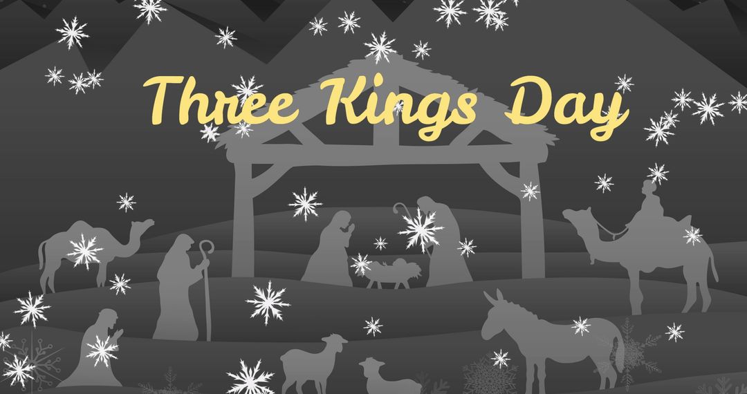 Three Kings Day Nativity Scene with Snowflakes