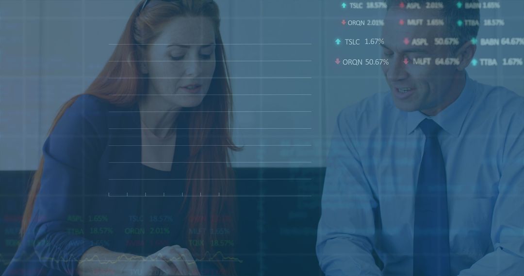 Business Professionals Analyzing Stocks with Digital Tools