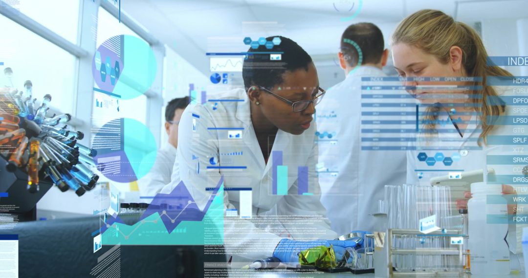 Diverse Female Scientists Analyzing Data in Modern Laboratory