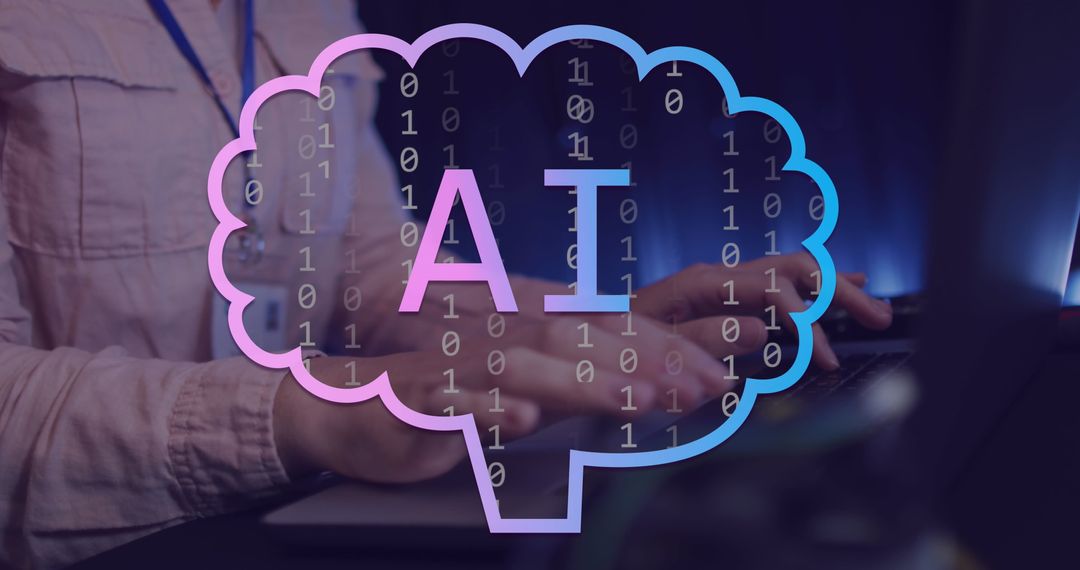 Artificial intelligence concept with coding and data overlays