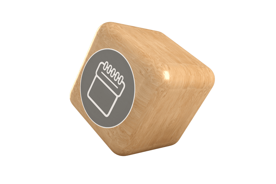 Wooden Transparent Cube With Spiral Notepad Icon