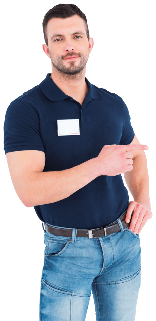 Confident Man in Blue Shirt Transparent Background