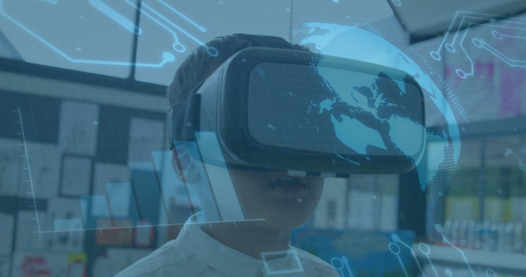 Schoolboy With VR Technology Overlay and Global Elements