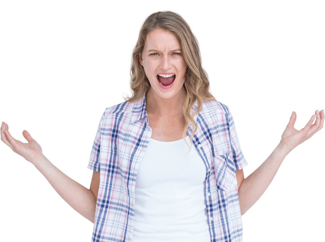 Transparent Background: Angry Woman Expressing Frustration