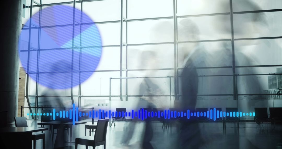 Blurred Business Motion with Data Overlay in Modern Office