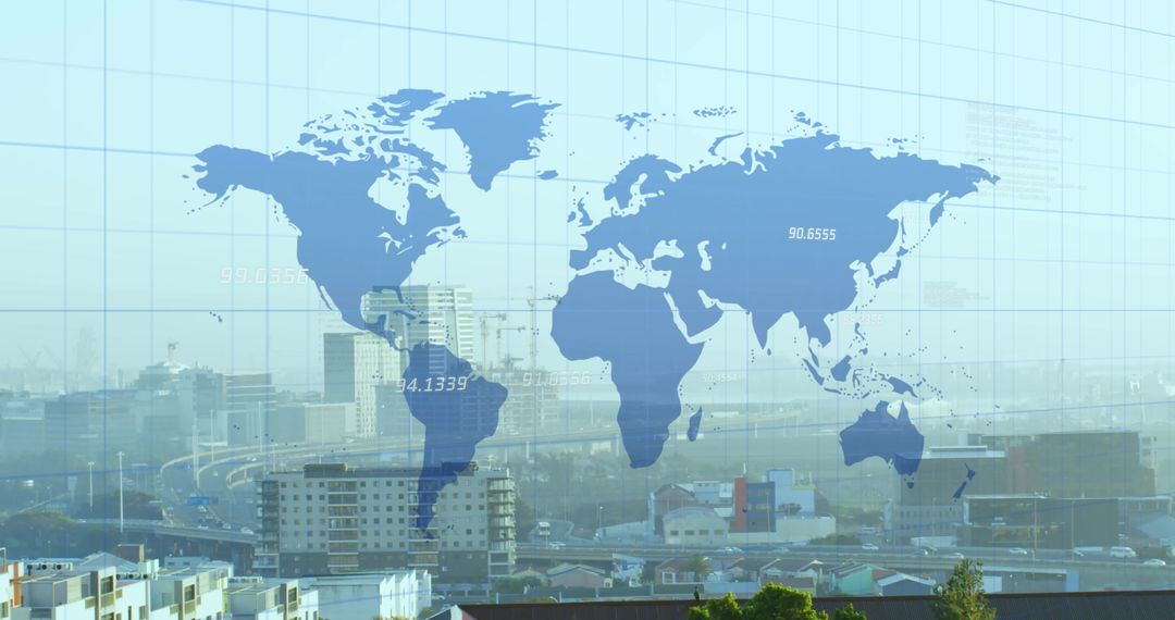 Global Financial Data Processing Concept with Cityscape