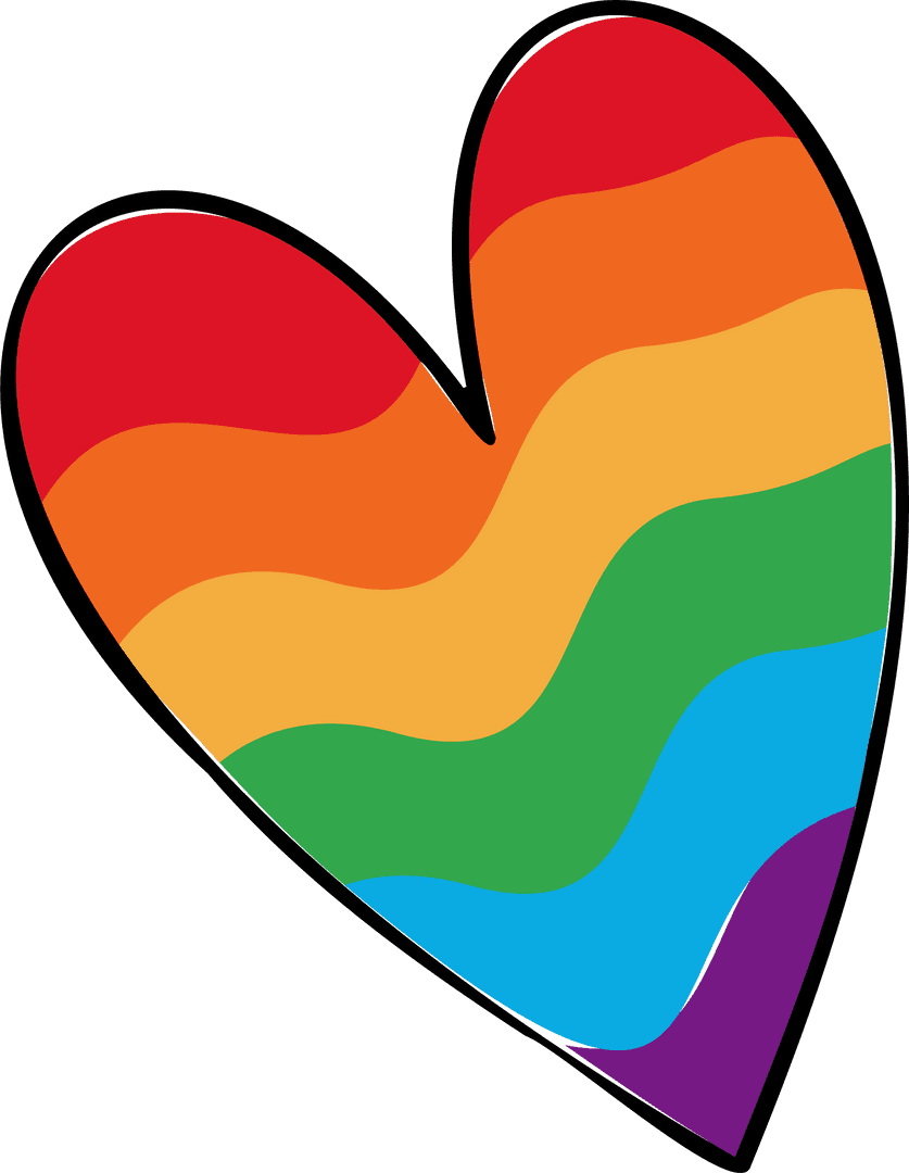 Rainbow Heart Symbol with Wavy Stripes on Transparent Background