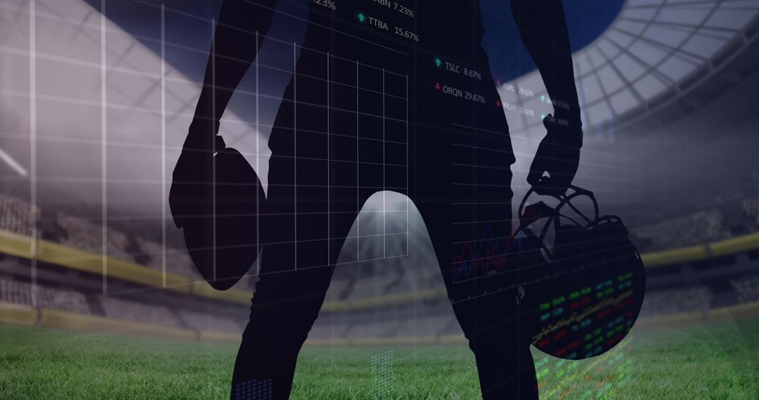 Football Player Analyzed with Technology Overlay at Stadium