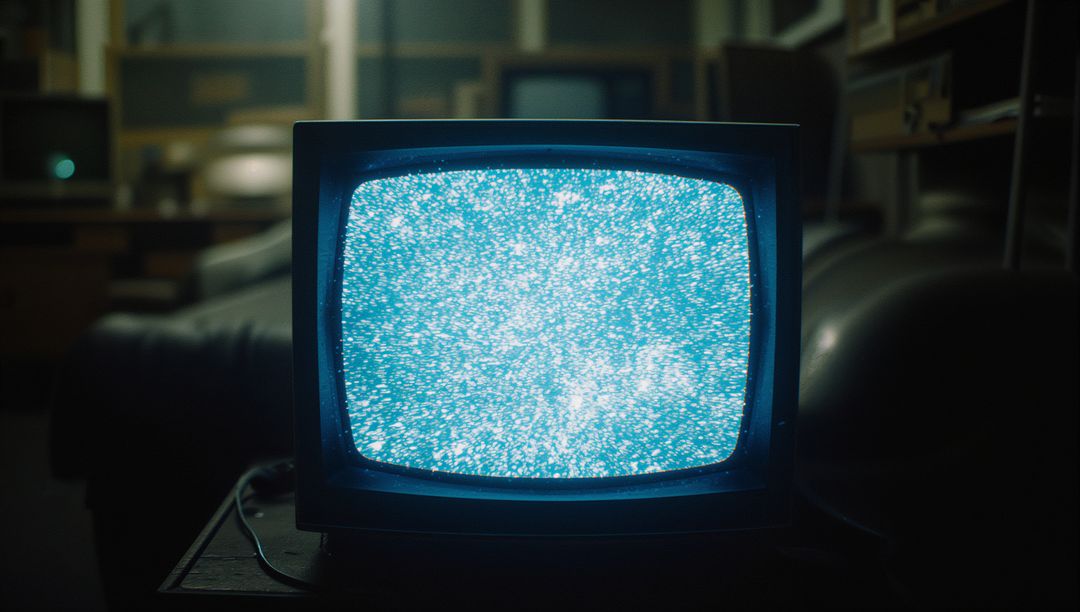 Retro Tube TV Emitting Static in Dimly Lit Media Room