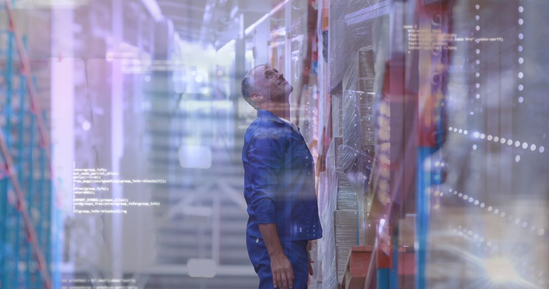 Warehouse Worker Interacting with Digital Interface