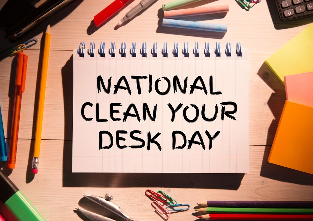 National Clean Your Desk Day Notebook with Writing Utensils and Office Supplies - Free Images, Stock Photos and Pictures on Pikwizard.com