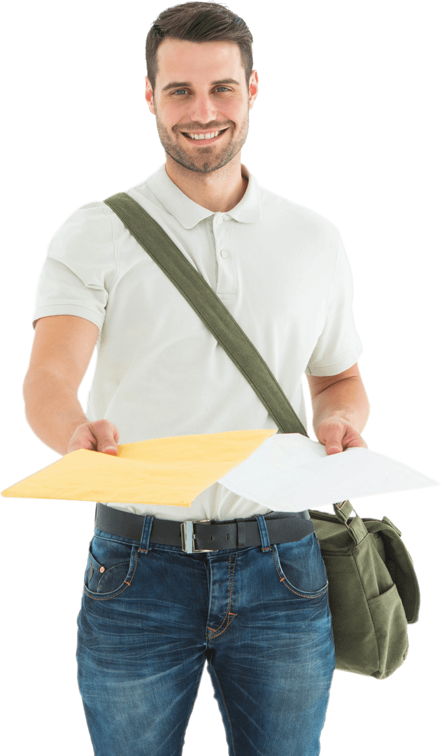 Smiling Courier Delivering Envelopes Transparent Background