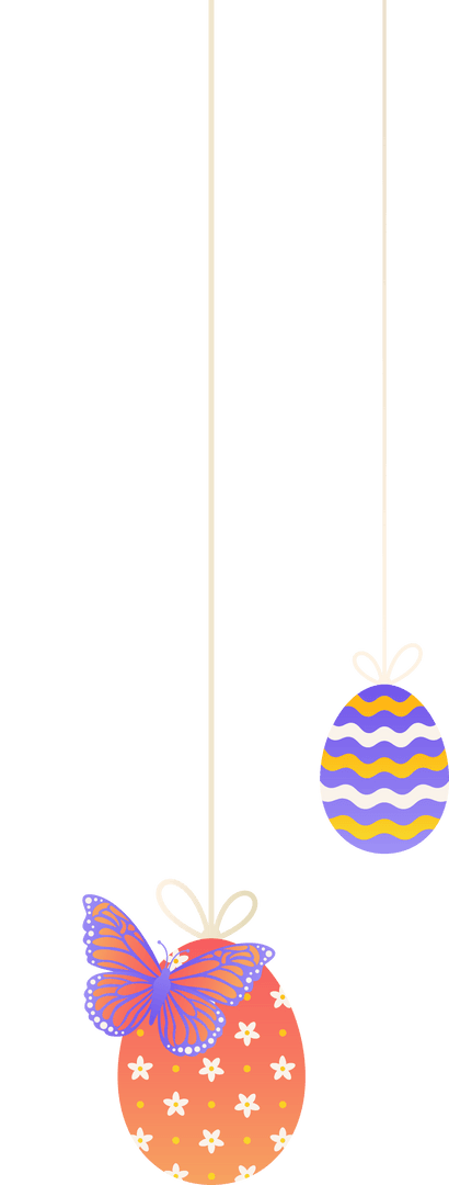 Ornamental Hanging Easter Eggs with Butterfly on Transparent Background