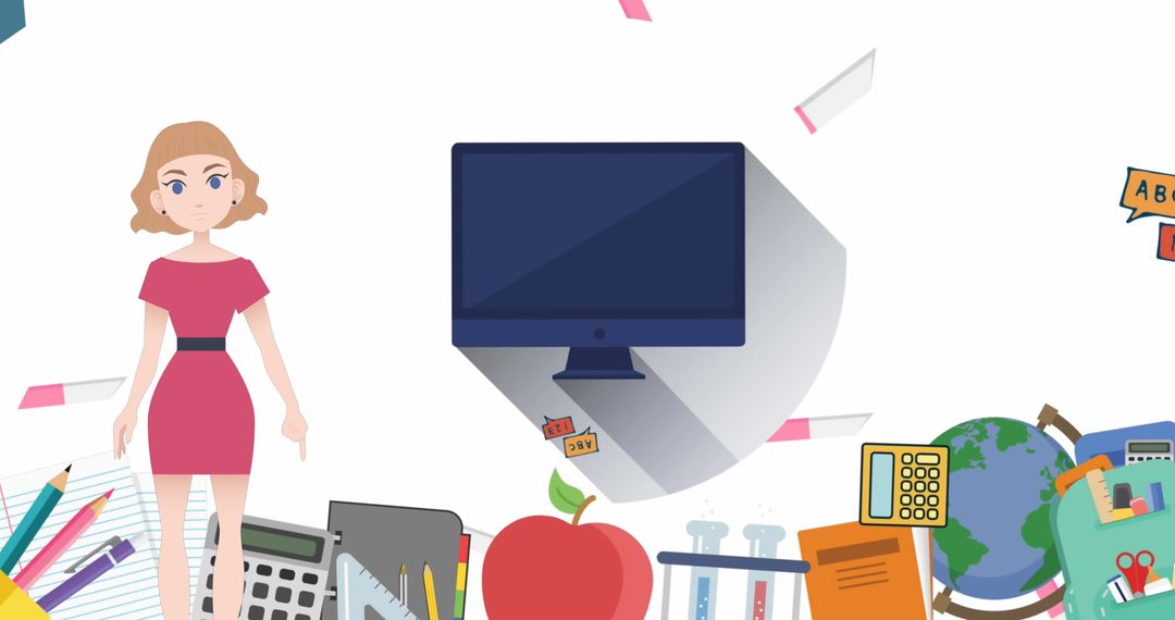 Animated Mentor in Educational Setting with School Icons Concept