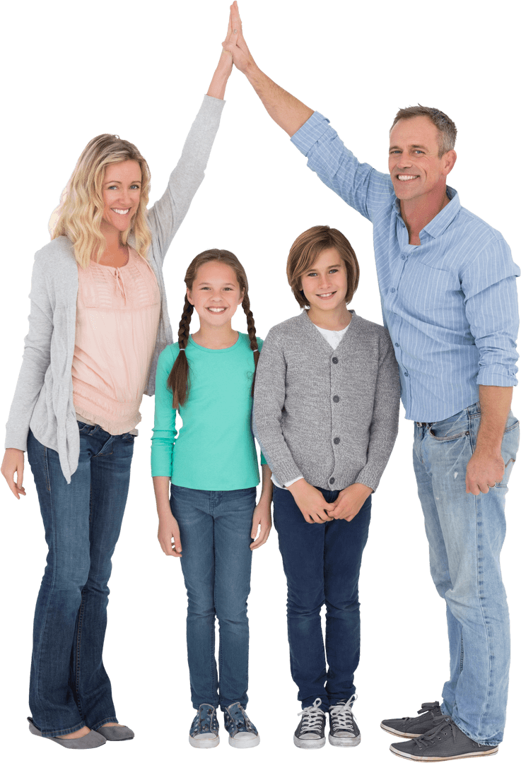 Happy Family with Parents and Two Children Giving High Five Transparent
