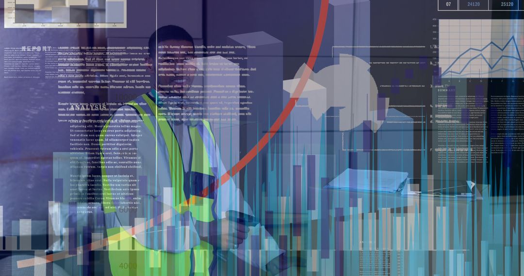 Industrial Worker Analyzing Data and Trends with Graphics and Charts Overlay - Free Images, Stock Photos and Pictures on Pikwizard.com