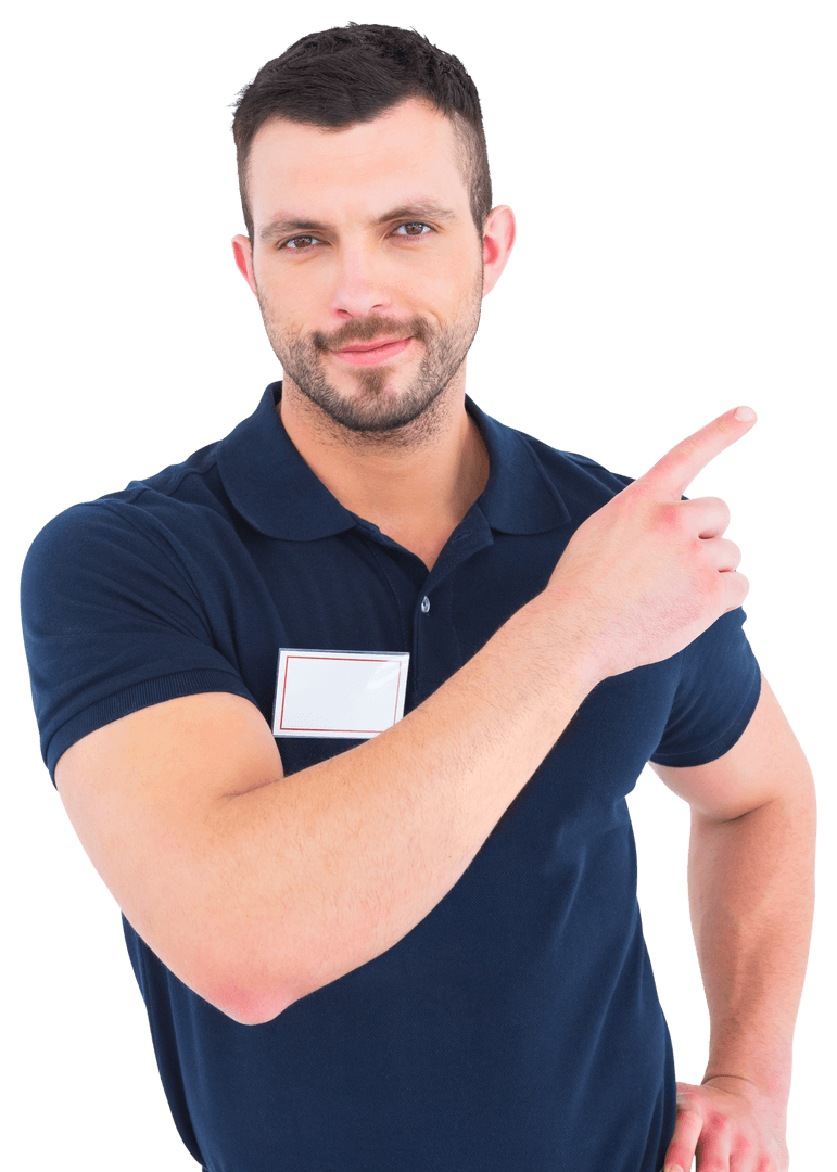 Happy Positive Man Pointing Finger on Transparent Background