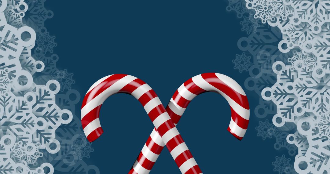 Candy Canes Surrounded by Intricate Snowflakes on Navy Blue Background