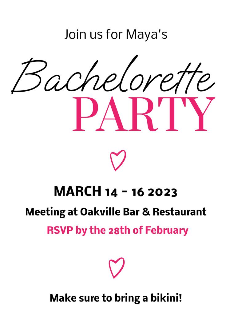 Bachelorette Party Invitation with Pink and Black Text - Download Free Stock Templates Pikwizard.com