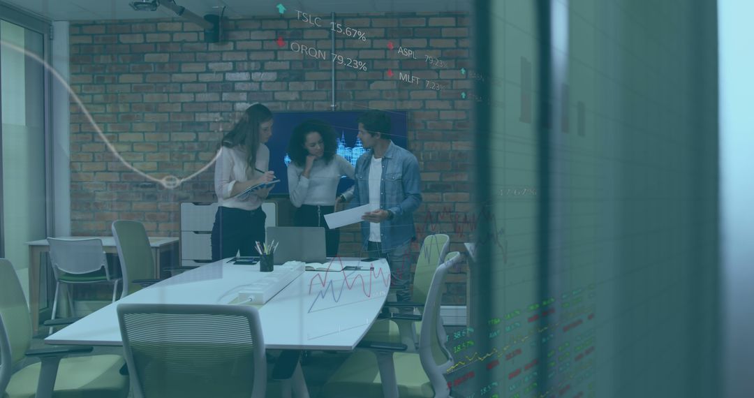 Team Discussing Financial Data Insights in Modern Office