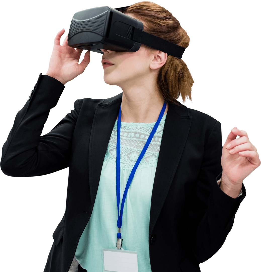 Businesswoman Engaged with Virtual Reality Experience Transparent Background