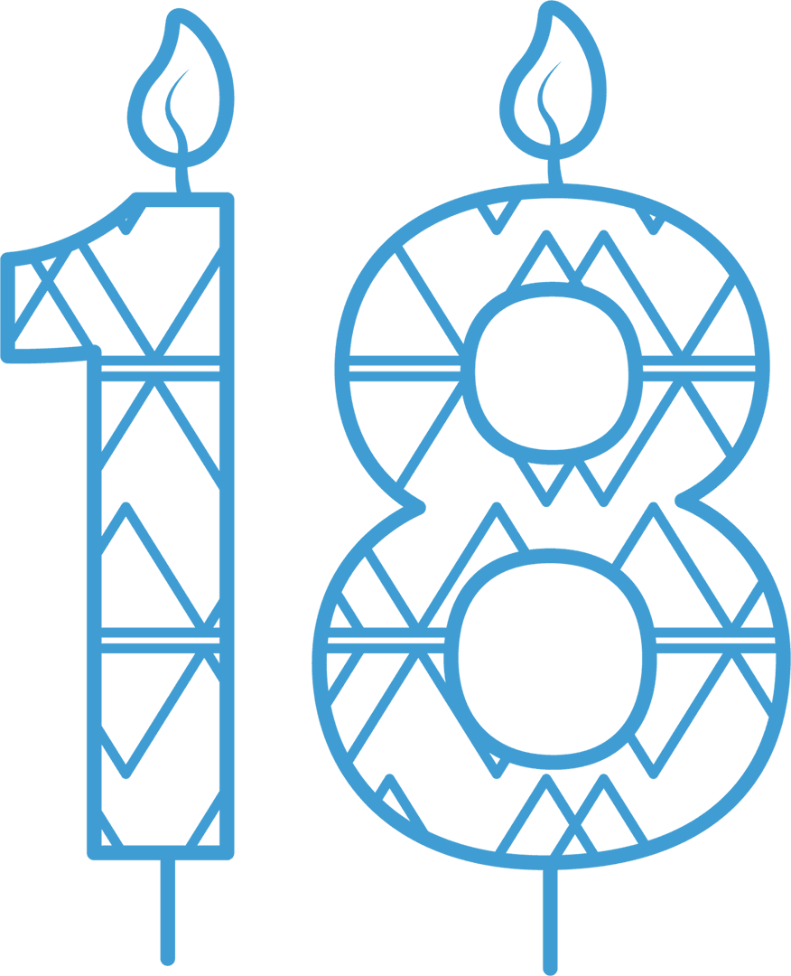 Transparent 18th Birthday Candle Vector with Blue Pattern