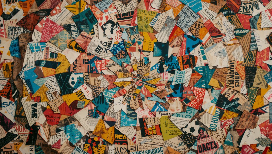 Vibrant Abstract Collage with Typography and Magazine Clippings