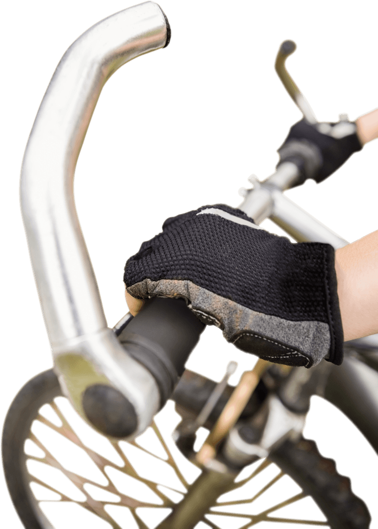 Close-Up of Hands Holding Bicycle Handlebars Over Transparent Background
