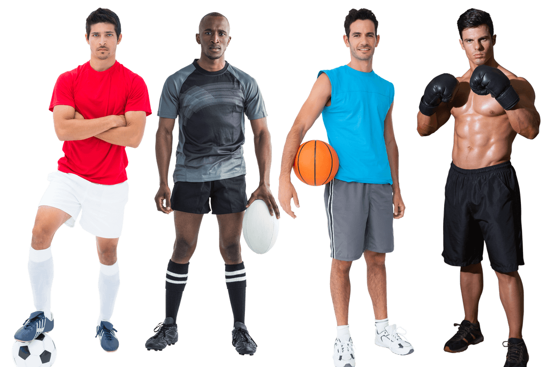 Diverse Sportsmen Standing on Transparent Background
