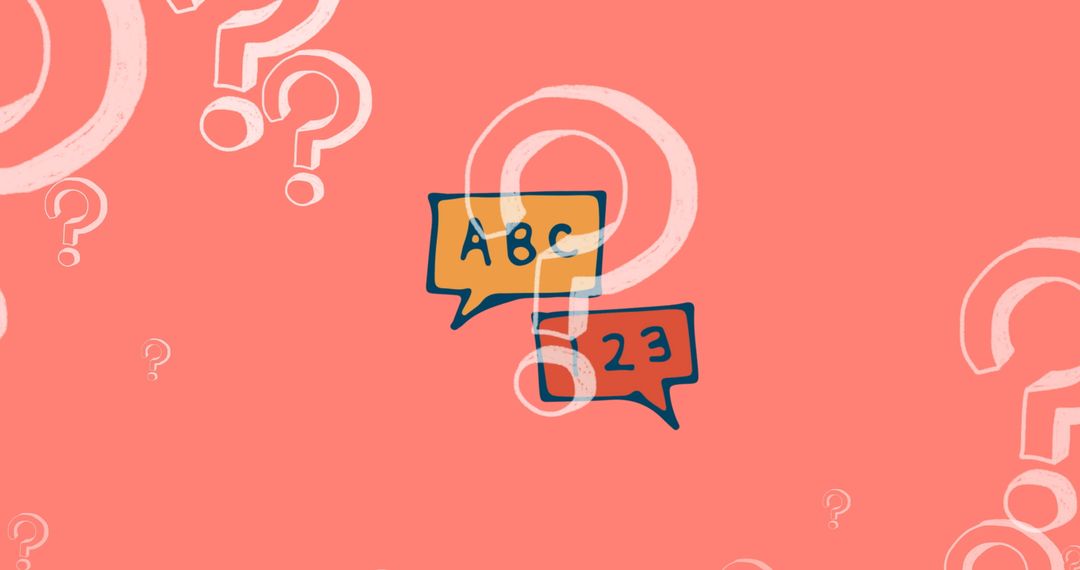 Colorful Speech Bubbles on Pink Background with Question Marks