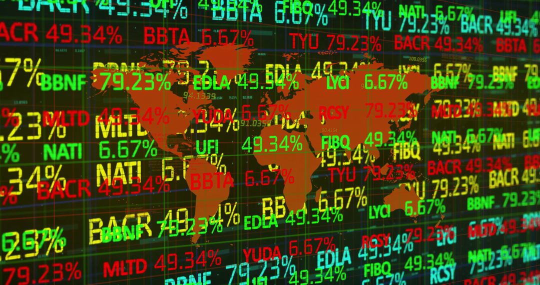 Global Financial Data Concept with World Map and Stock Tickers