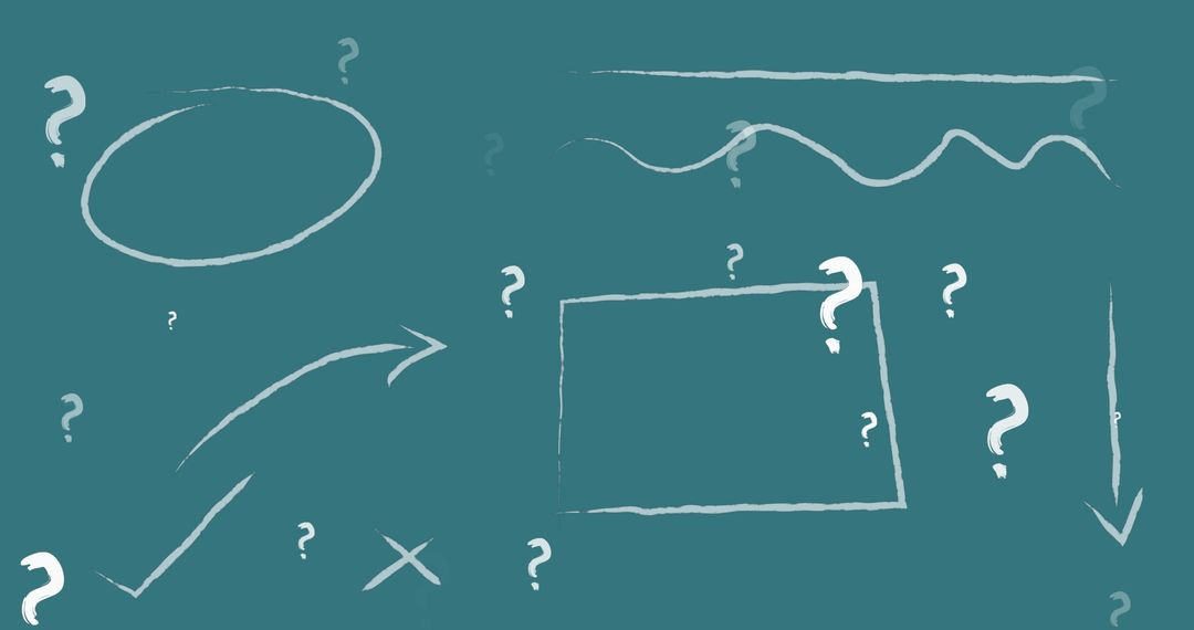 Abstract Shapes and Question Marks on Green Background